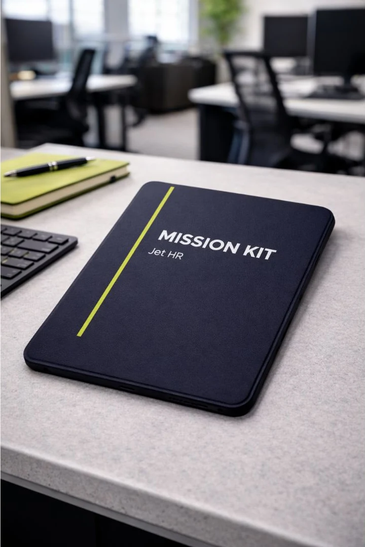 Il tablet nella custodia Mission Kit, appoggiato su una scrivania