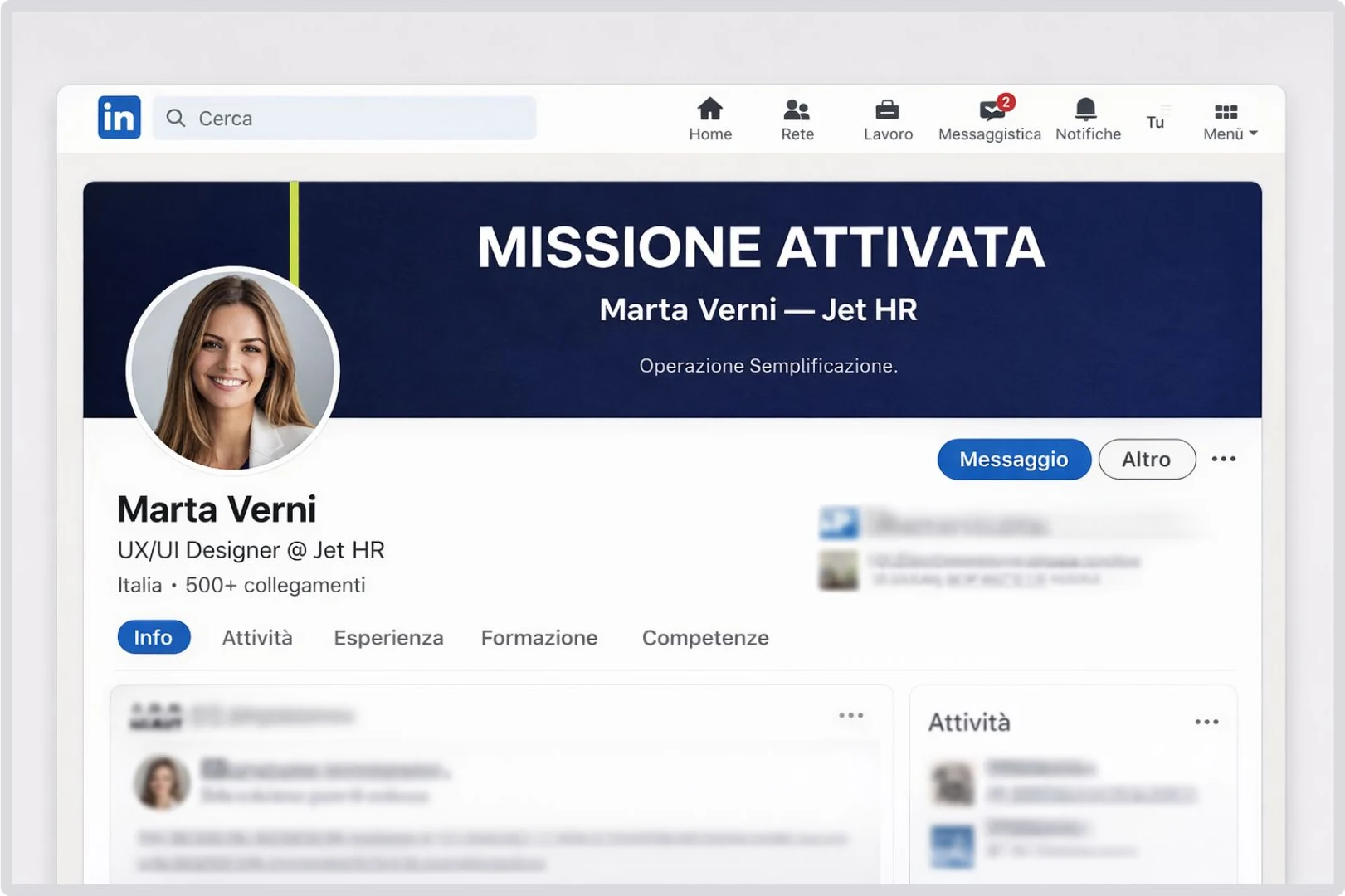 Il profilo LinkedIn con il banner del Mission Kit applicato