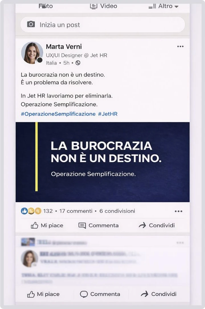 Il post LinkedIn già scritto, con la grafica del kit